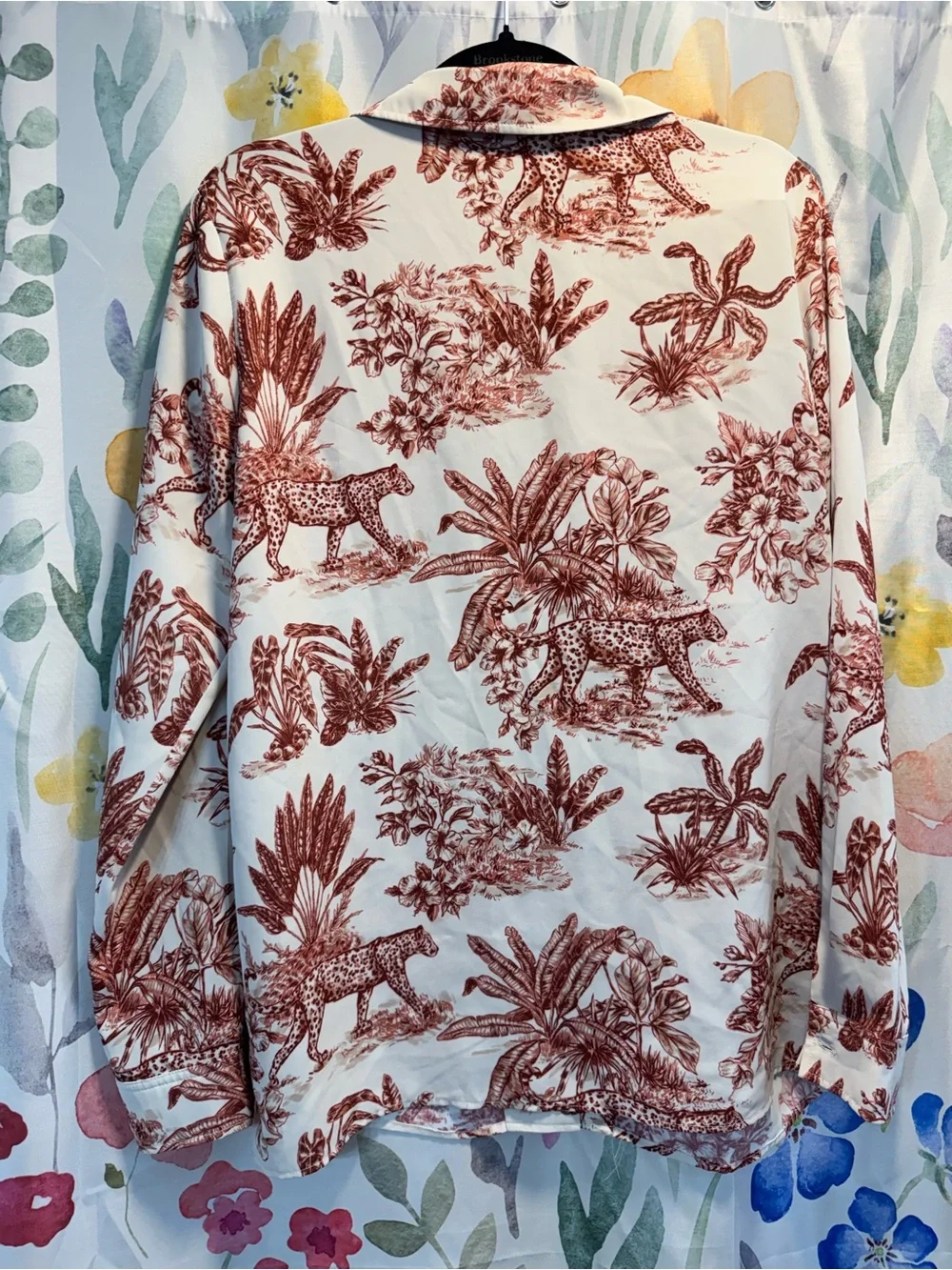Rachel Zoe White Blouse with Rust Botanical & Leopard Print